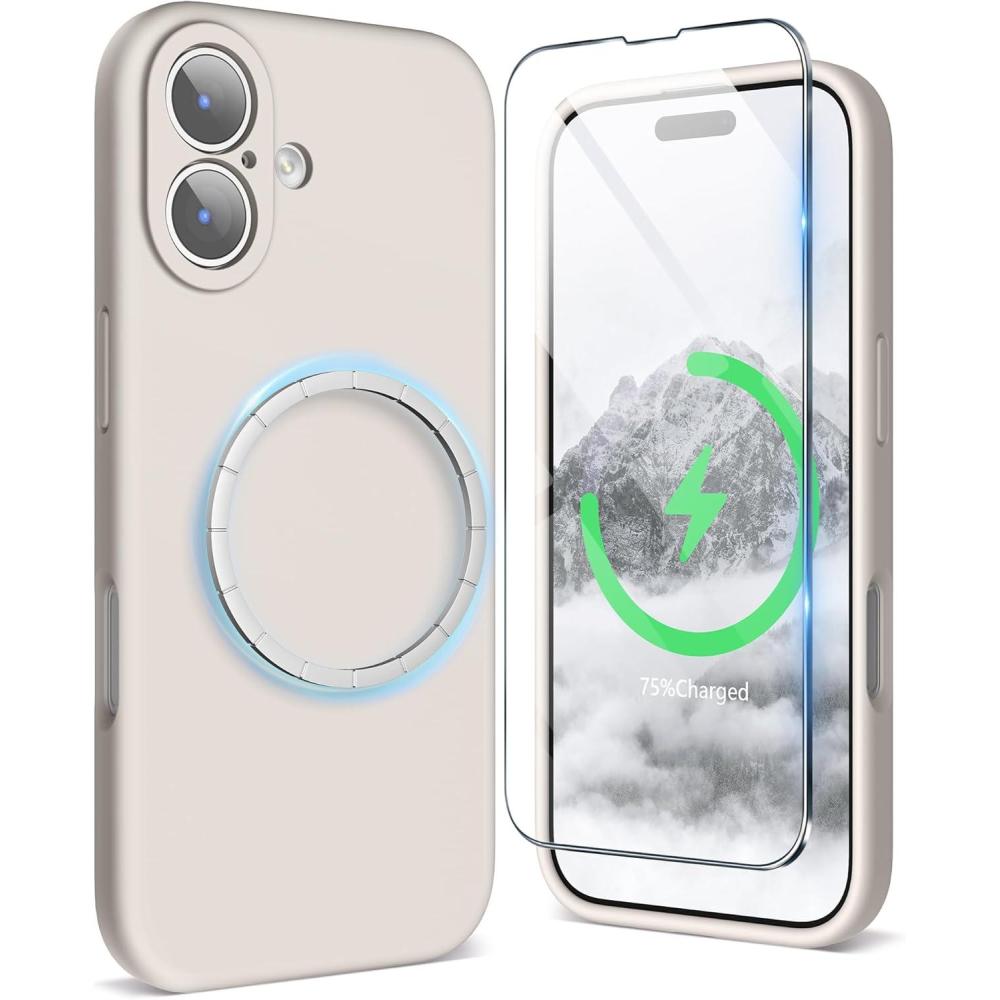 imageSURPHY Case for iPhone 17 Case with Screen Protector 63 inch 2025 Compatible with MagSafe Liquid Silicone 17 Phone Cases Whit Soft Microfiber Lining Lilac PurpleStone