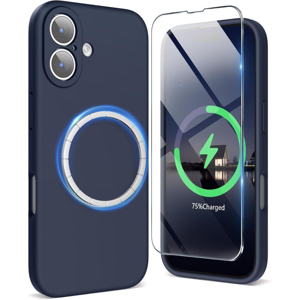 imageSURPHY Case for iPhone 17 Case with Screen Protector 63 inch 2025 Compatible with MagSafe Liquid Silicone 17 Phone Cases Whit Soft Microfiber Lining Lilac PurpleMidnight Blue