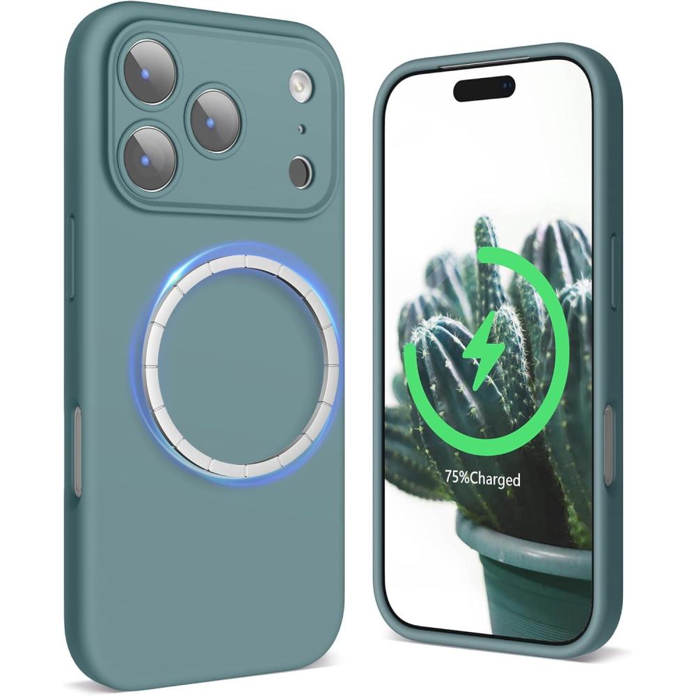 imageSURPHY Case for iPhone 17 Pro Case Compatible with MagSafe 63 inch 2025 Liquid Silicone 17 Pro Phone Cases Whit Soft Microfiber Lining Lilac PurpleCactus Green