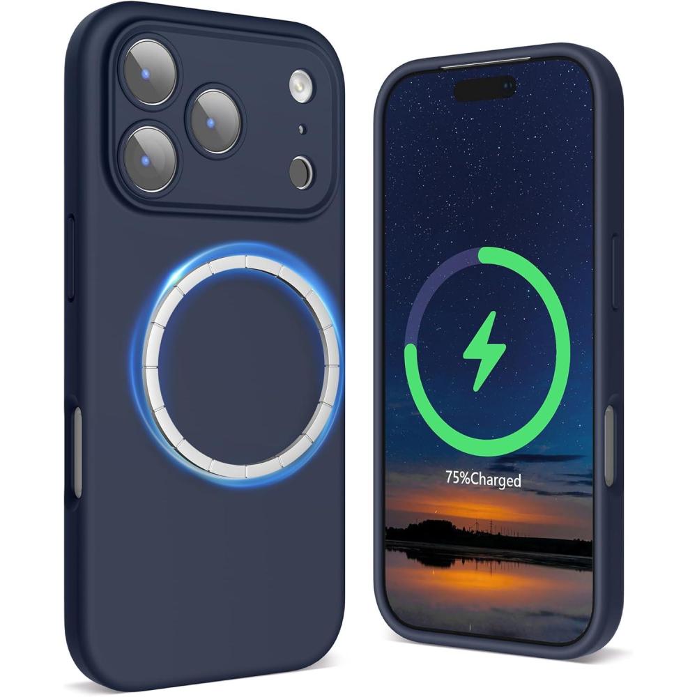 imageSURPHY Case for iPhone 17 Pro Case Compatible with MagSafe 63 inch 2025 Liquid Silicone 17 Pro Phone Cases Whit Soft Microfiber Lining Lilac PurpleMidnight Blue