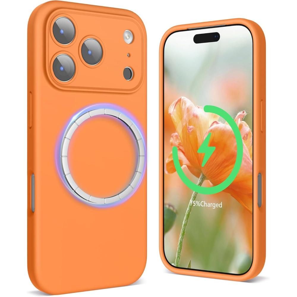 imageSURPHY Case for iPhone 17 Pro Case Compatible with MagSafe 63 inch 2025 Liquid Silicone 17 Pro Phone Cases Whit Soft Microfiber Lining Lilac PurpleOrange