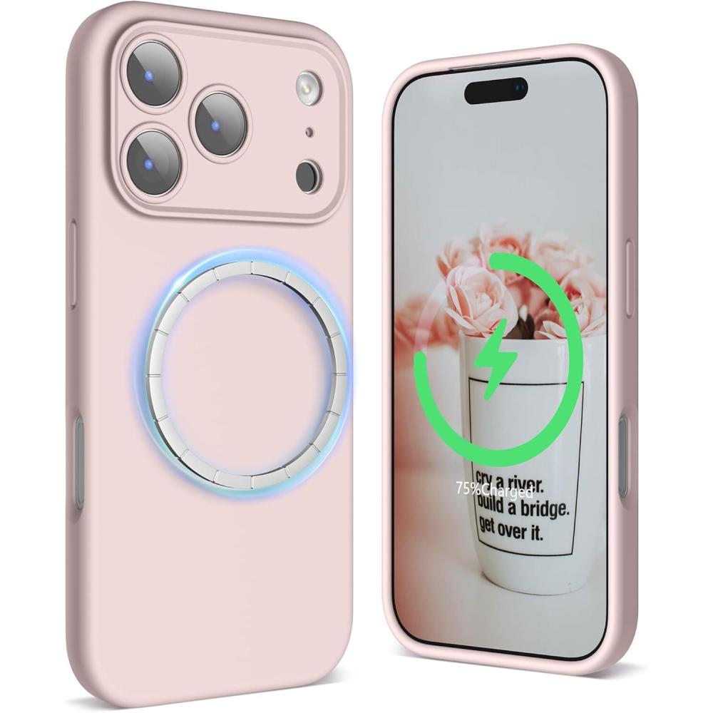 imageSURPHY Case for iPhone 17 Pro Case Compatible with MagSafe 63 inch 2025 Liquid Silicone 17 Pro Phone Cases Whit Soft Microfiber Lining Lilac PurplePink Sand