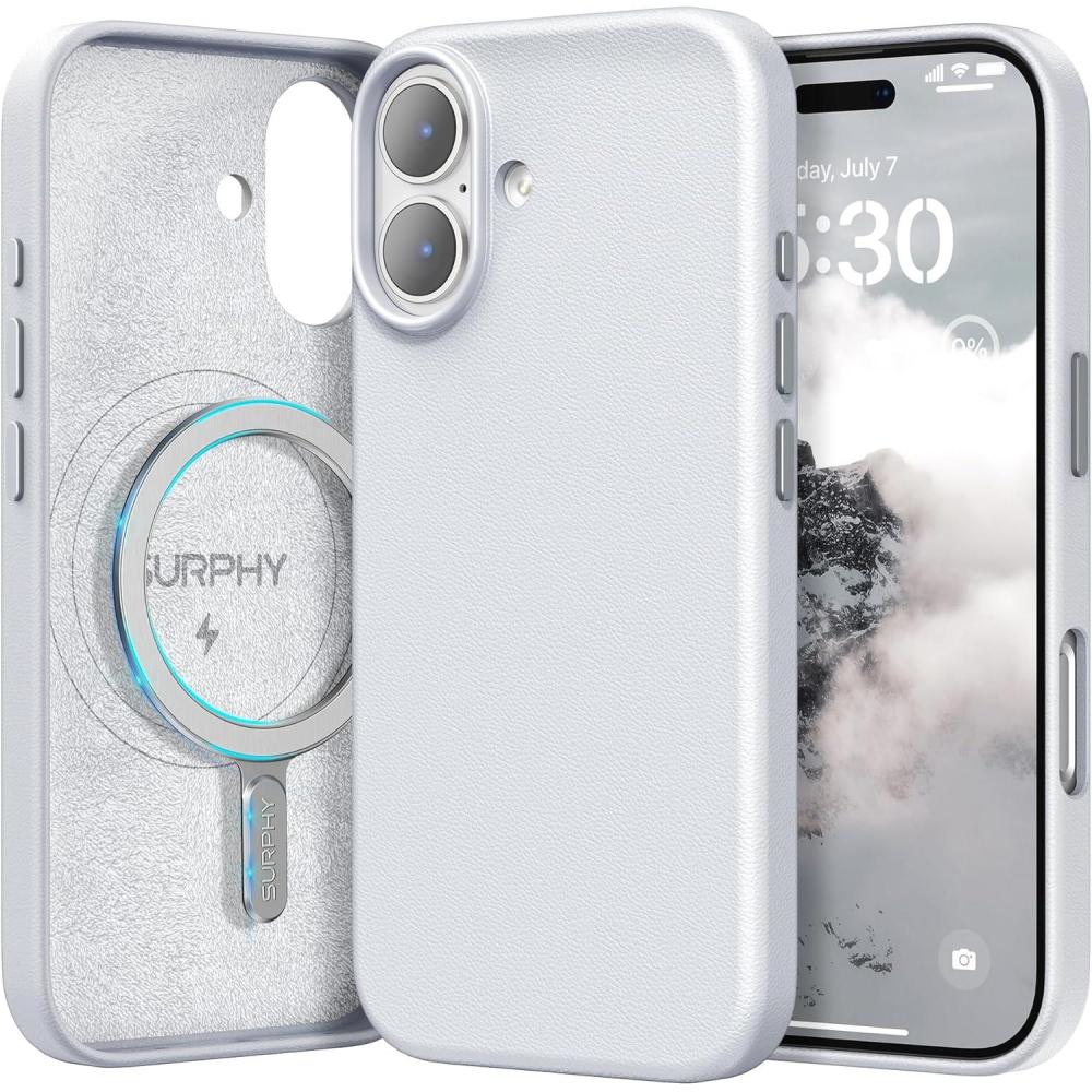 imageSURPHY Case for iPhone 17 Pro Max Case 69 inch 2025 Compatible with MagSafe Faux Leather 17 Pro Max Phone Cases Whit Soft Microfiber Lining BrownCool White