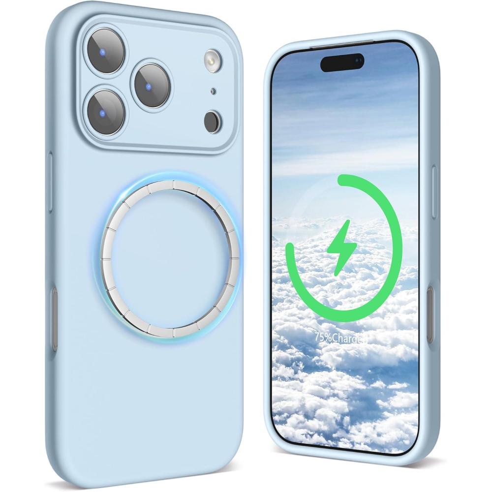 imageSURPHY Case for iPhone 17 Pro Max Case Compatible with MagSafe 69 inch 2025 Liquid Silicone 17 Pro Max Phone Cases Whit Soft Microfiber Lining Lilac PurpleCloud Blue