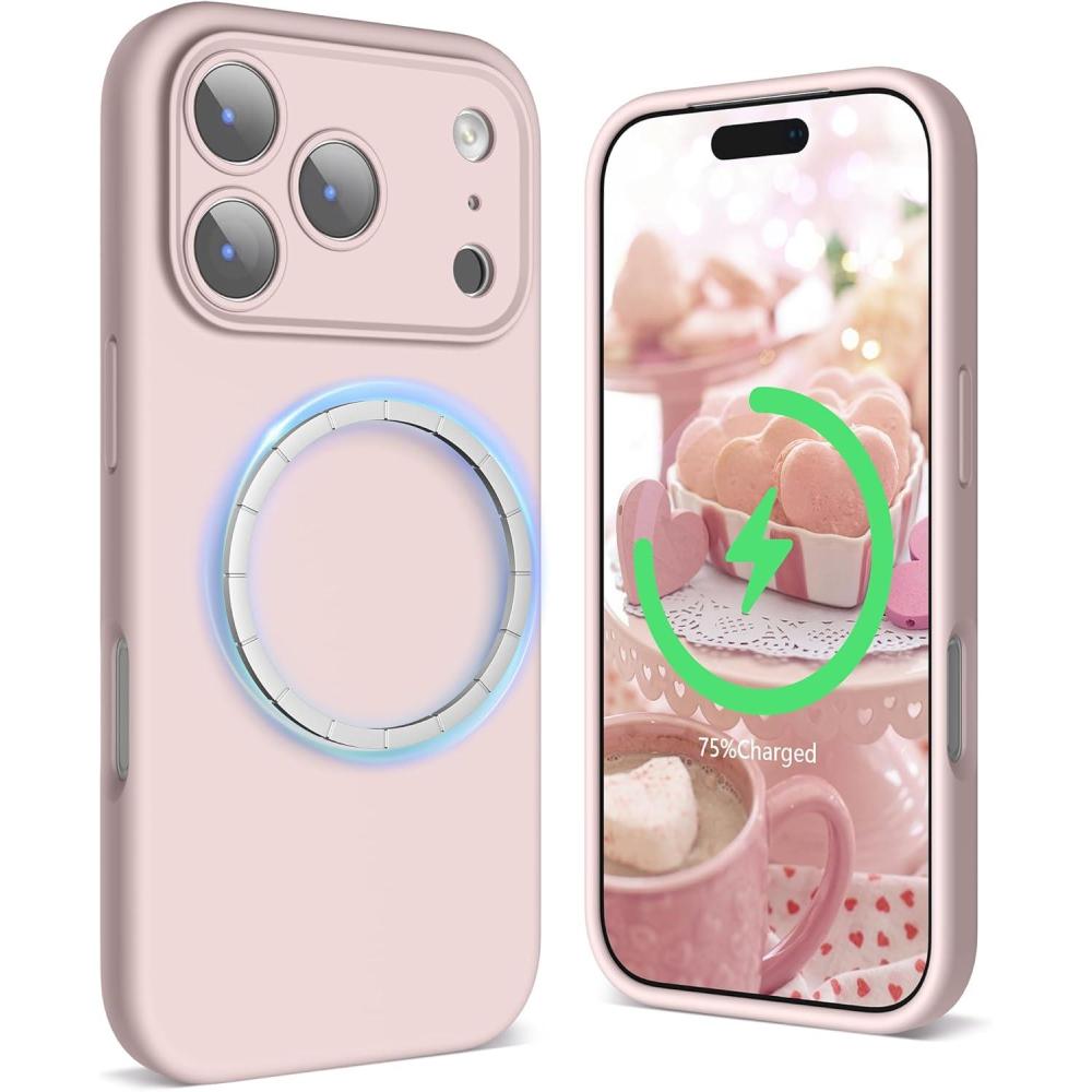 imageSURPHY Case for iPhone 17 Pro Max Case Compatible with MagSafe 69 inch 2025 Liquid Silicone 17 Pro Max Phone Cases Whit Soft Microfiber Lining Lilac PurplePink Sand