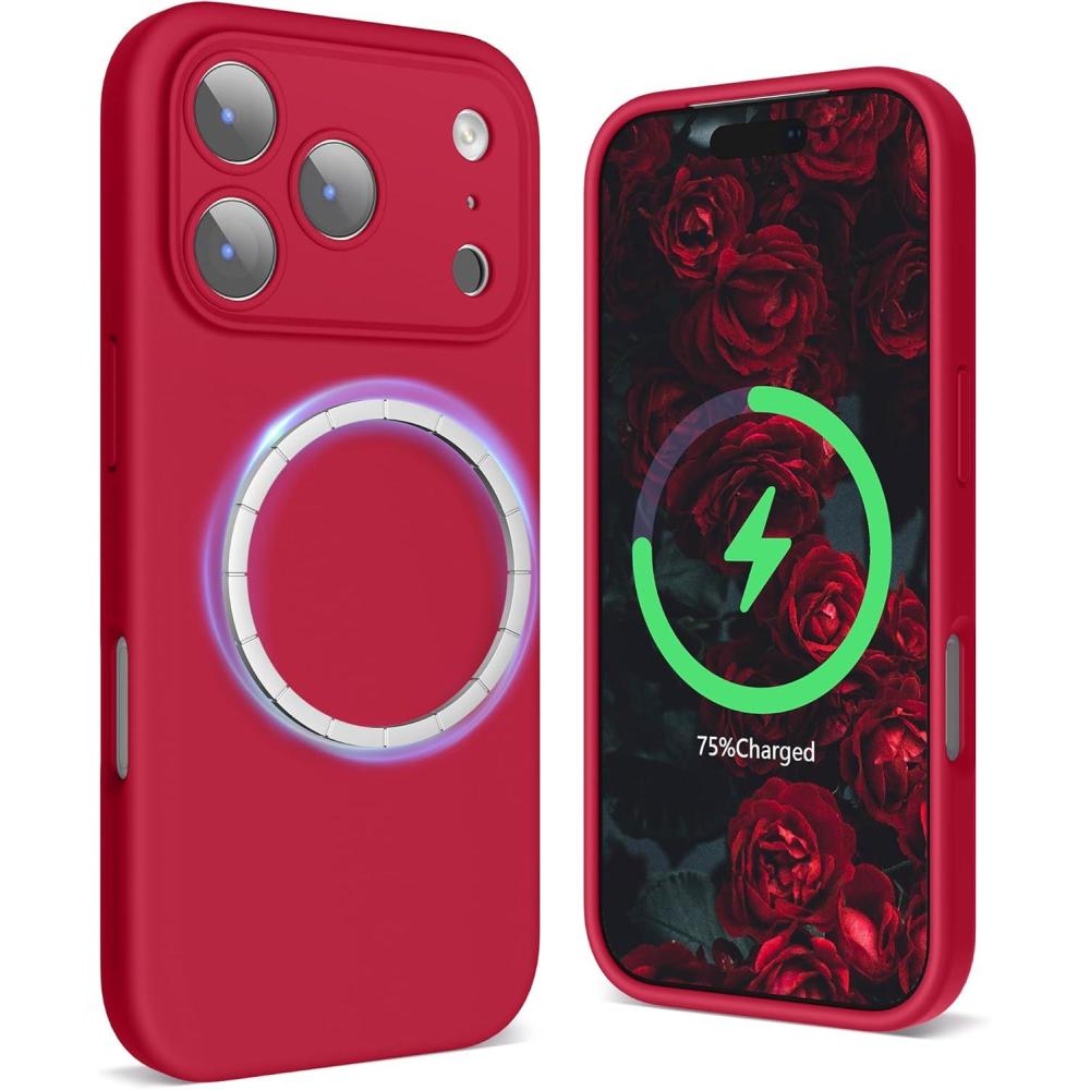 imageSURPHY Case for iPhone 17 Pro Max Case Compatible with MagSafe 69 inch 2025 Liquid Silicone 17 Pro Max Phone Cases Whit Soft Microfiber Lining Lilac PurpleRed