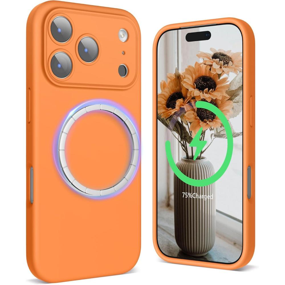 imageSURPHY Case for iPhone 17 Pro Max Case Compatible with MagSafe 69 inch 2025 Liquid Silicone 17 Pro Max Phone Cases Whit Soft Microfiber Lining Lilac PurpleOrange