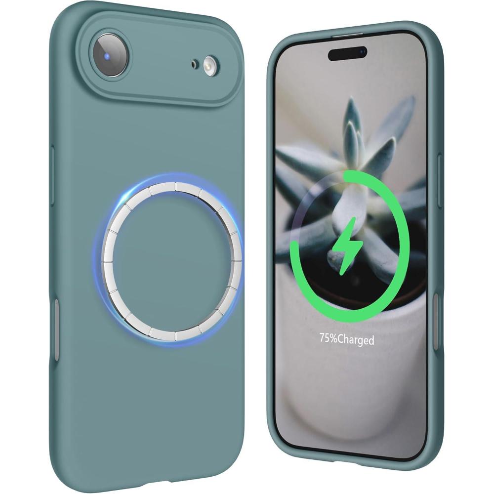 imageSURPHY Case for iPhone Air Case Compatible with MagSafe 65 inch 2025 Liquid Silicone 17 Air Phone Cases Whit Soft Microfiber Lining Lilac PurpleCactus Green