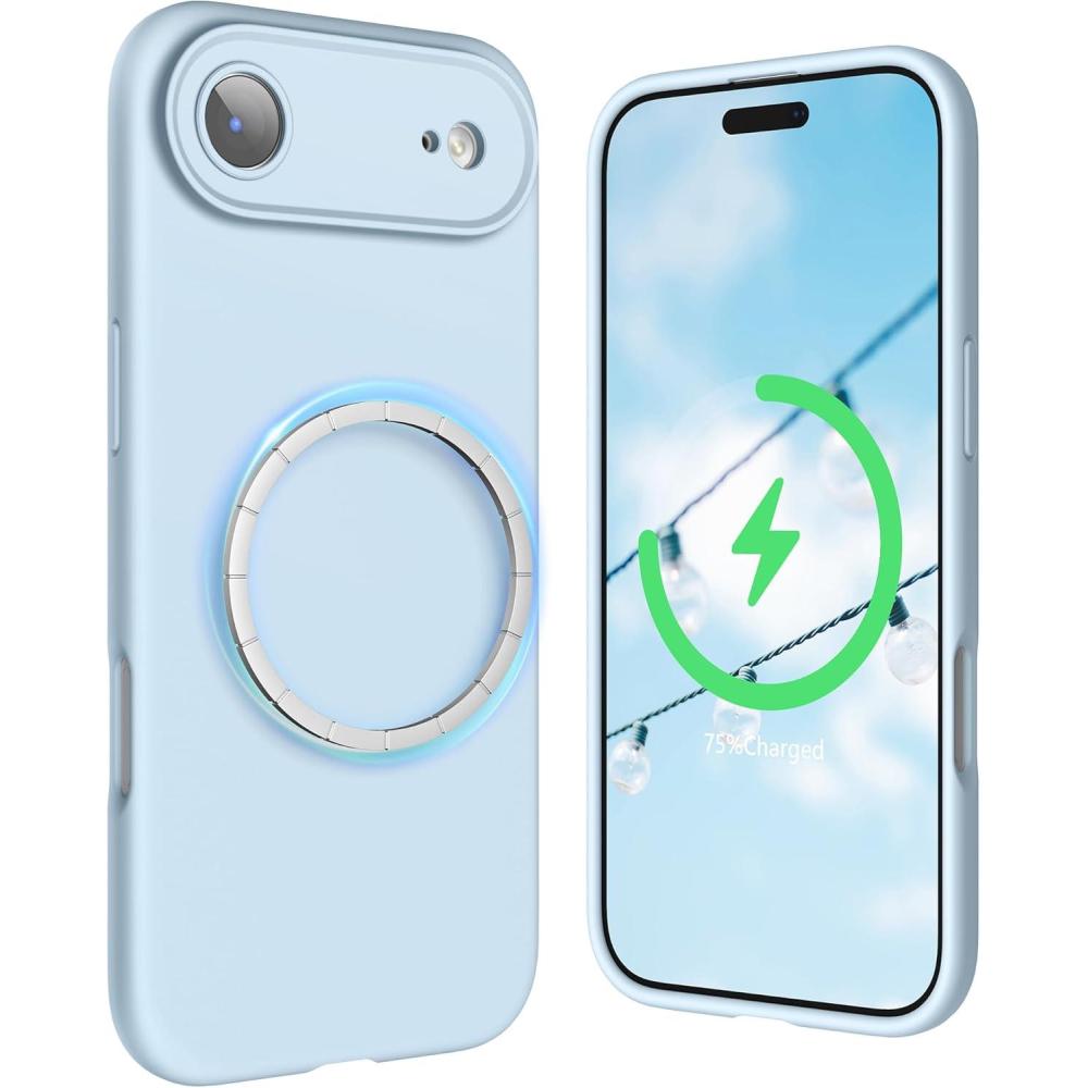 imageSURPHY Case for iPhone Air Case Compatible with MagSafe 65 inch 2025 Liquid Silicone 17 Air Phone Cases Whit Soft Microfiber Lining Lilac PurpleCloud Blue