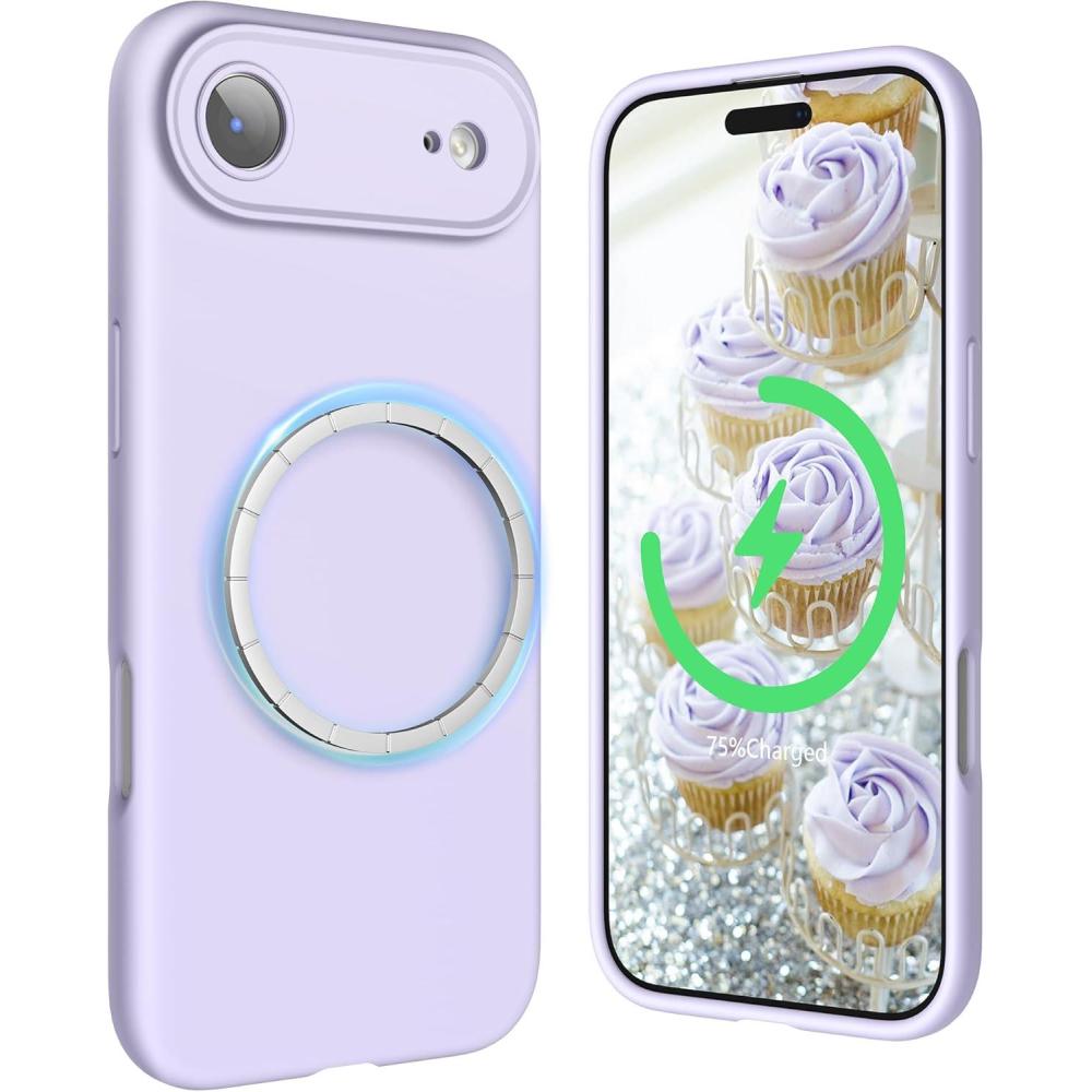 imageSURPHY Case for iPhone Air Case Compatible with MagSafe 65 inch 2025 Liquid Silicone 17 Air Phone Cases Whit Soft Microfiber Lining Lilac PurpleLilac