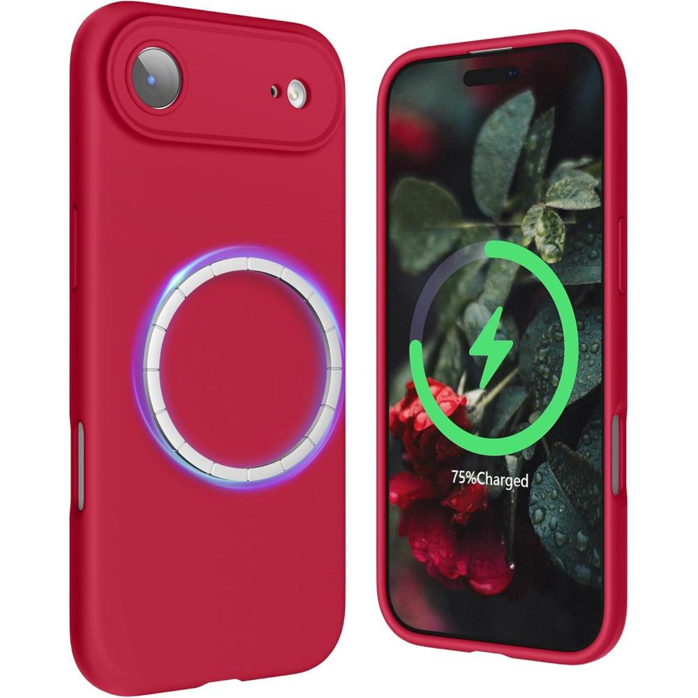 imageSURPHY Case for iPhone Air Case Compatible with MagSafe 65 inch 2025 Liquid Silicone 17 Air Phone Cases Whit Soft Microfiber Lining Lilac PurpleRed