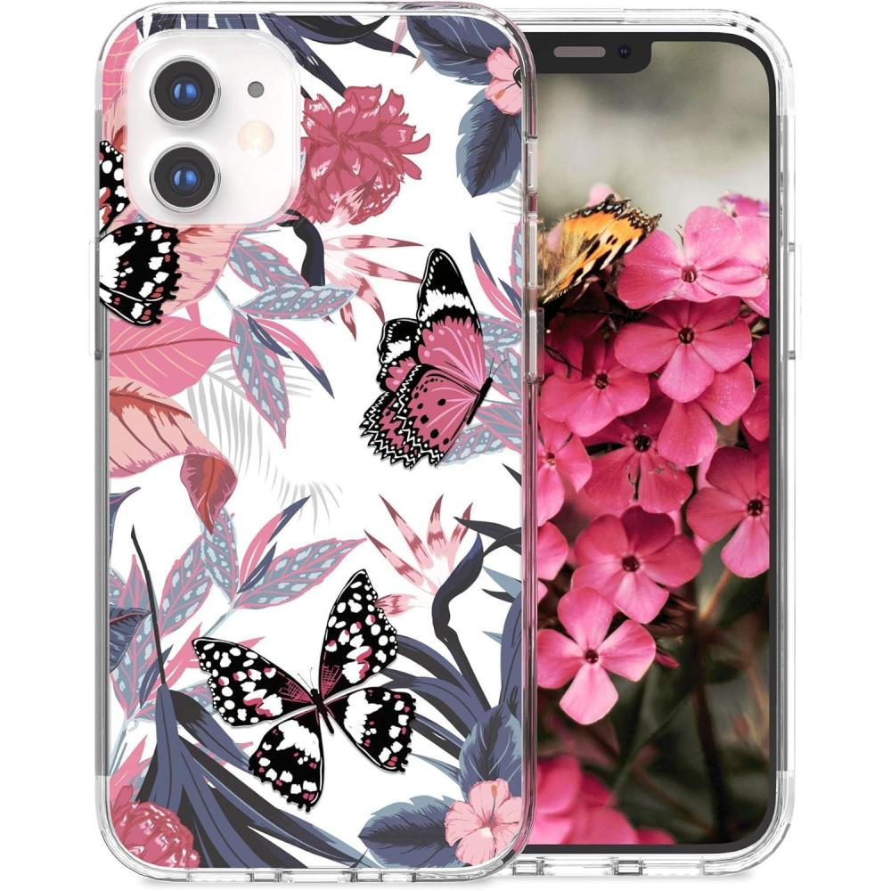 imageSURPHY Clear Case Compatible with iPhone 12 Mini 54 inches Flower Pattern Printing Design Hard PC ampamp Soft TPU Bumper Phone Case for 12 Mini 2020 Butterfly Flower