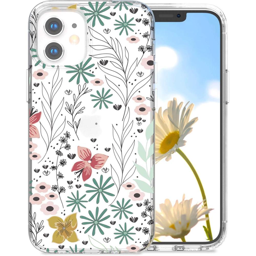 imageSURPHY Clear Case Compatible with iPhone 12 Mini 54 inches Flower Pattern Printing Design Hard PC ampamp Soft TPU Bumper Phone Case for 12 Mini 2020 Wildflower