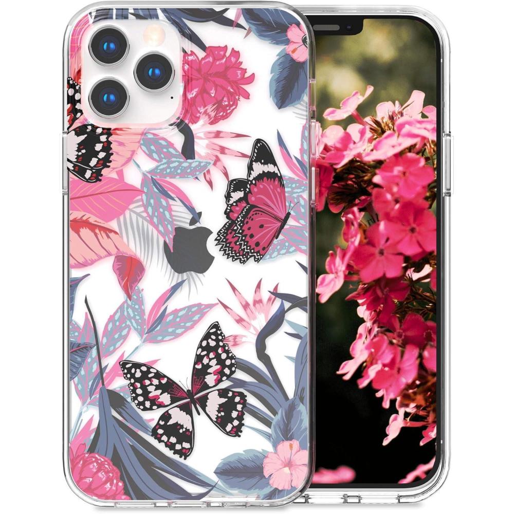 imageSURPHY Clear Case Compatible with iPhone 12 Pro Max 67 inches Flower Pattern Printing Design Hard PC ampamp Soft TPU Bumper Phone Case for 12 Pro Max 2020 Butterfly Flower