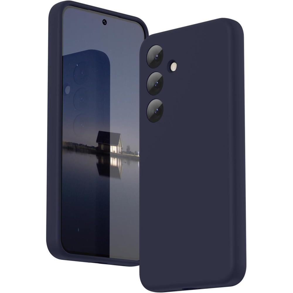 imageSURPHY Compatible with Samsung Galaxy S24 Case 62 inch 2024 Camera Protection  Soft Microfiber Lining Liquid Silicone Galaxy S24 Phone Case Pink SandMidnight Blue