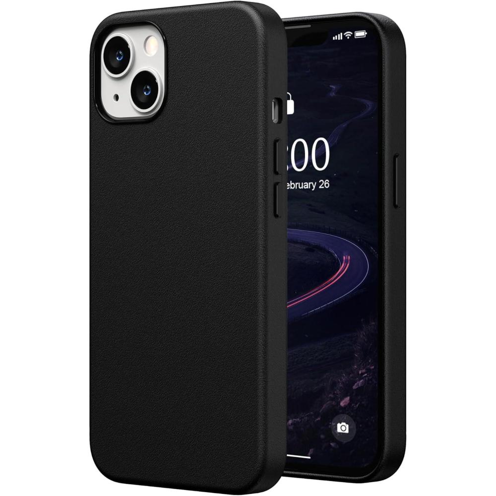 imageSURPHY Compatible with iPhone 13 Case Premium Faux Leather Phone Case with Metallic Buttons ampamp Microfiber Lining for 13 61 inch 2021 BrownBlack