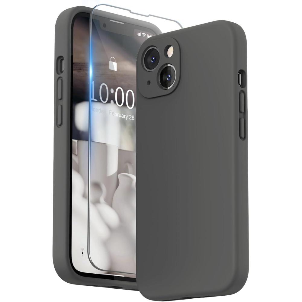 imageSURPHY Compatible with iPhone 13 Case with Screen Protector Camera Protection ampamp Soft Microfiber Lining Liquid Silicone Phone Case 61 inch 2021 Cactus GreenClay