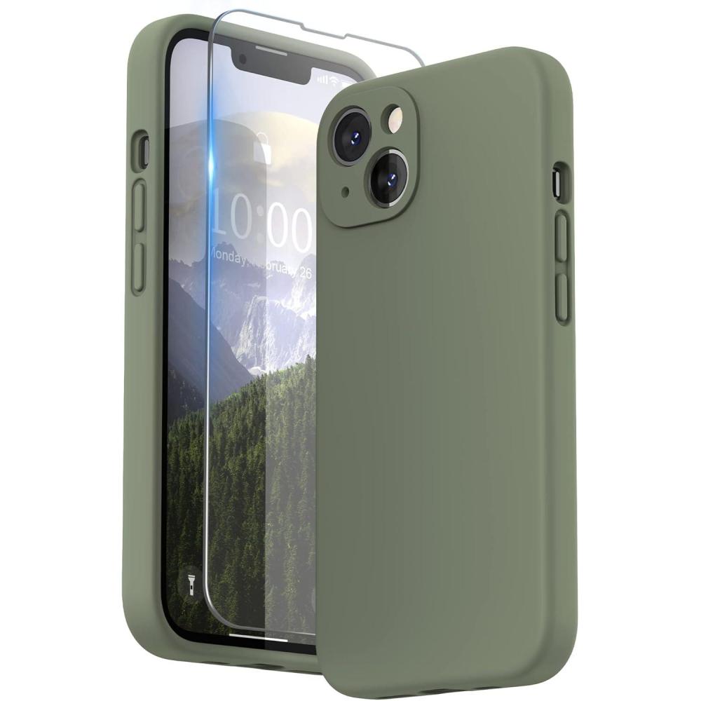 imageSURPHY Compatible with iPhone 13 Case with Screen Protector Camera Protection ampamp Soft Microfiber Lining Liquid Silicone Phone Case 61 inch 2021 Cactus GreenOlive