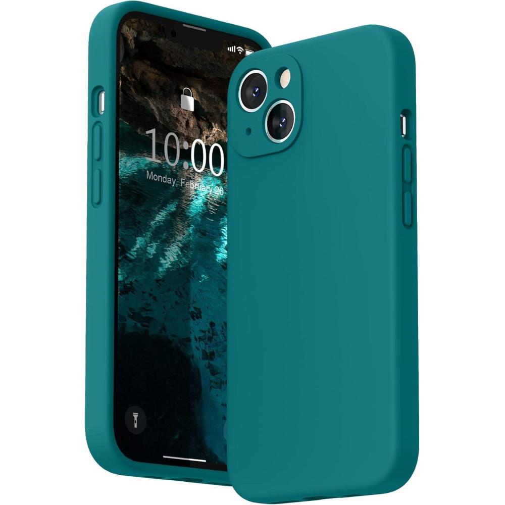 imageSURPHY Compatible with iPhone 13 Case with Screen Protector Camera Protection ampamp Soft Microfiber Lining Liquid Silicone Phone Case 61 inch 2021 Cactus GreenTeal Blue