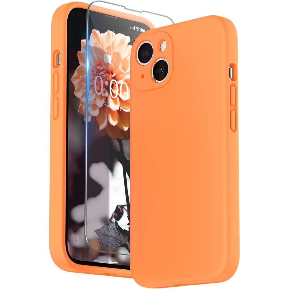 imageSURPHY Compatible with iPhone 13 Case with Screen Protector Camera Protection ampamp Soft Microfiber Lining Liquid Silicone Phone Case 61 inch 2021 Cactus GreenMarigold Orange