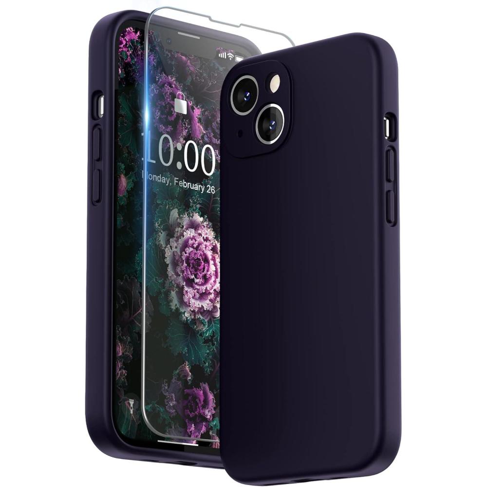 imageSURPHY Compatible with iPhone 13 Case with Screen Protector Camera Protection ampamp Soft Microfiber Lining Liquid Silicone Phone Case 61 inch 2021 Cactus GreenMidnight Purple
