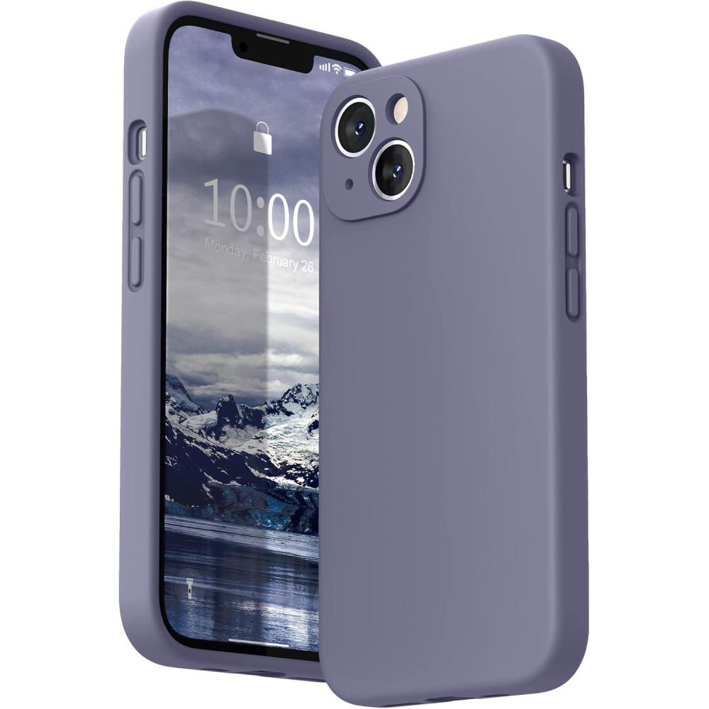 imageSURPHY Compatible with iPhone 13 Case with Screen Protector Camera Protection ampamp Soft Microfiber Lining Liquid Silicone Phone Case 61 inch 2021 Cactus GreenLavender Gray