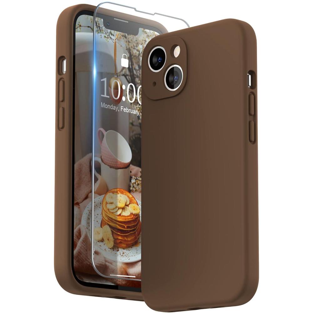 imageSURPHY Compatible with iPhone 13 Case with Screen Protector Camera Protection ampamp Soft Microfiber Lining Liquid Silicone Phone Case 61 inch 2021 Cactus GreenBrown