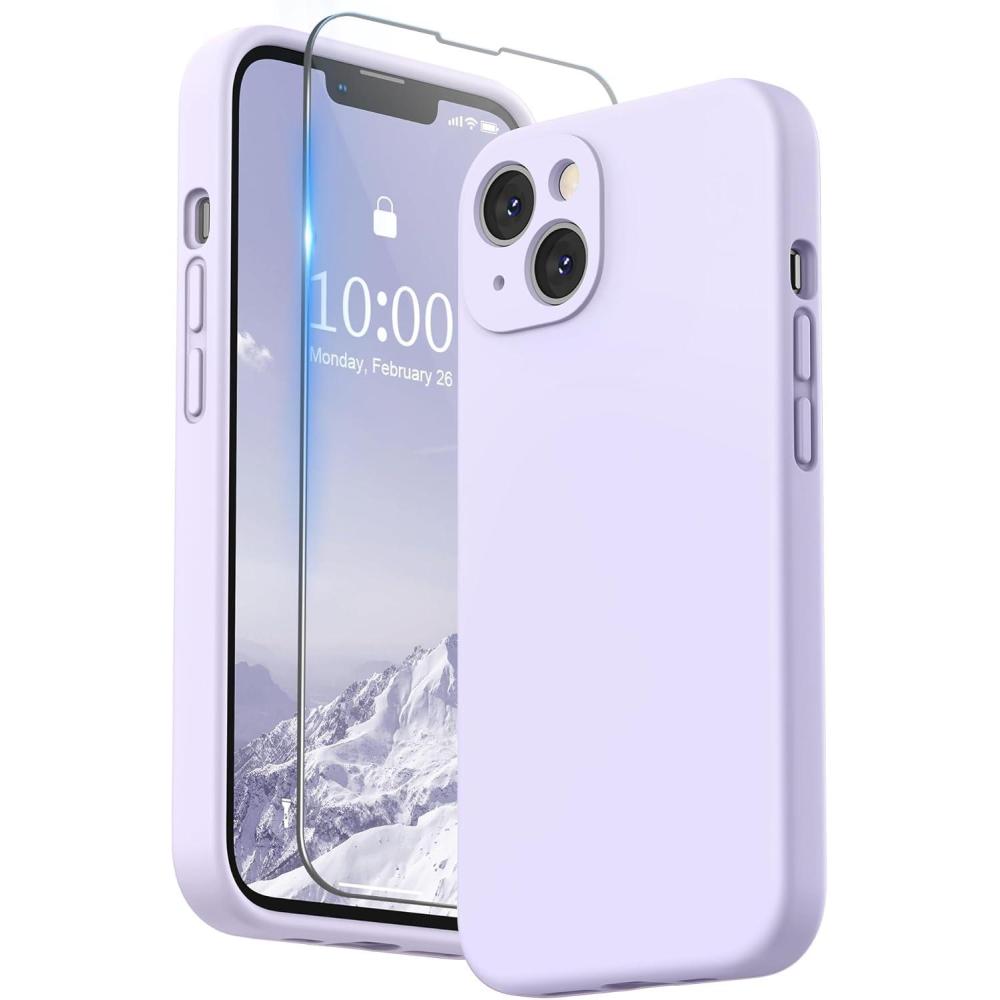 imageSURPHY Compatible with iPhone 13 Case with Screen Protector Camera Protection ampamp Soft Microfiber Lining Liquid Silicone Phone Case 61 inch 2021 Cactus GreenLight Lavender