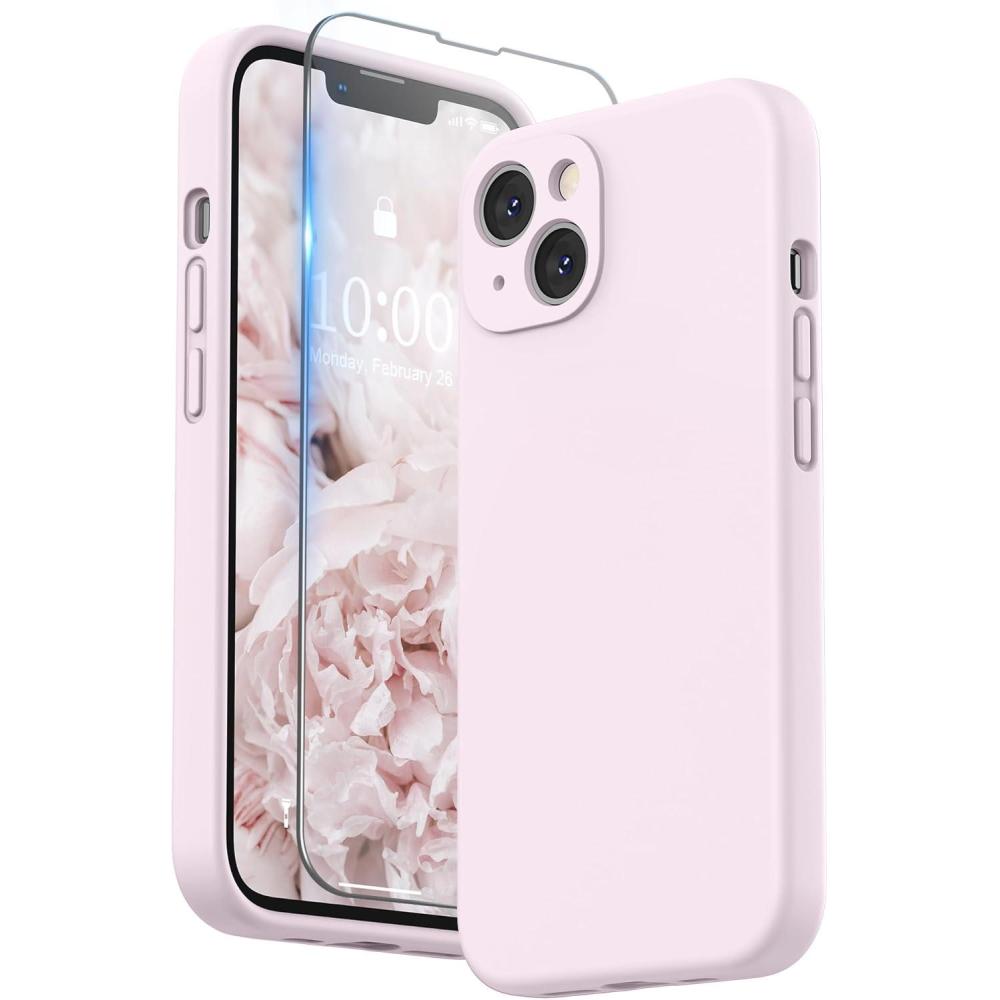 imageSURPHY Compatible with iPhone 13 Case with Screen Protector Camera Protection ampamp Soft Microfiber Lining Liquid Silicone Phone Case 61 inch 2021 Cactus GreenChalk Pink