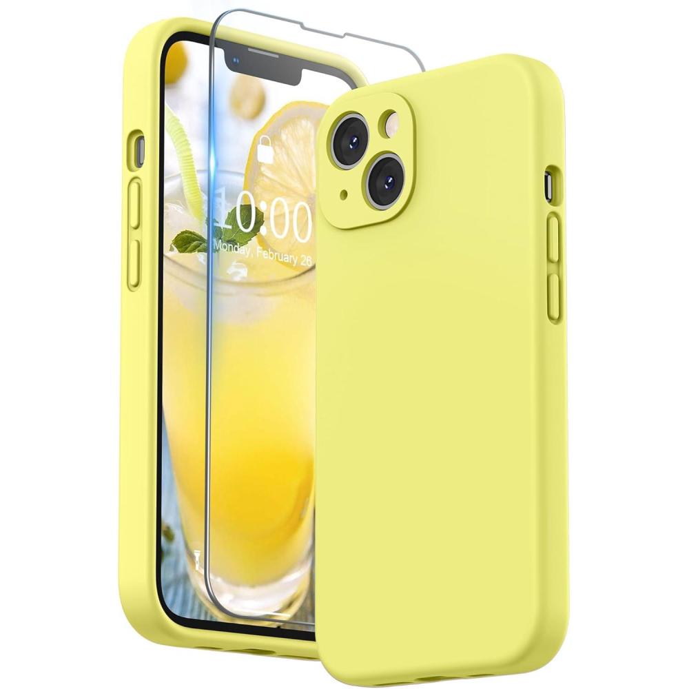 imageSURPHY Compatible with iPhone 13 Case with Screen Protector Camera Protection ampamp Soft Microfiber Lining Liquid Silicone Phone Case 61 inch 2021 Cactus GreenYellow