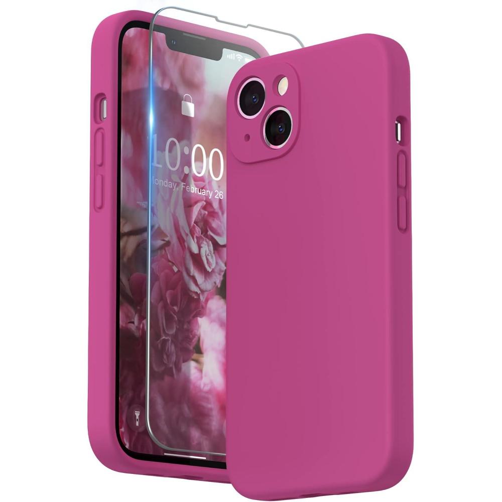 imageSURPHY Compatible with iPhone 13 Case with Screen Protector Camera Protection ampamp Soft Microfiber Lining Liquid Silicone Phone Case 61 inch 2021 Cactus GreenHot Pink