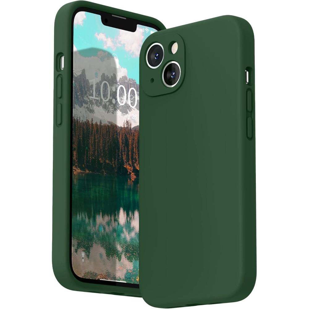 imageSURPHY Compatible with iPhone 13 Case with Screen Protector Camera Protection ampamp Soft Microfiber Lining Liquid Silicone Phone Case 61 inch 2021 Cactus GreenClover Green