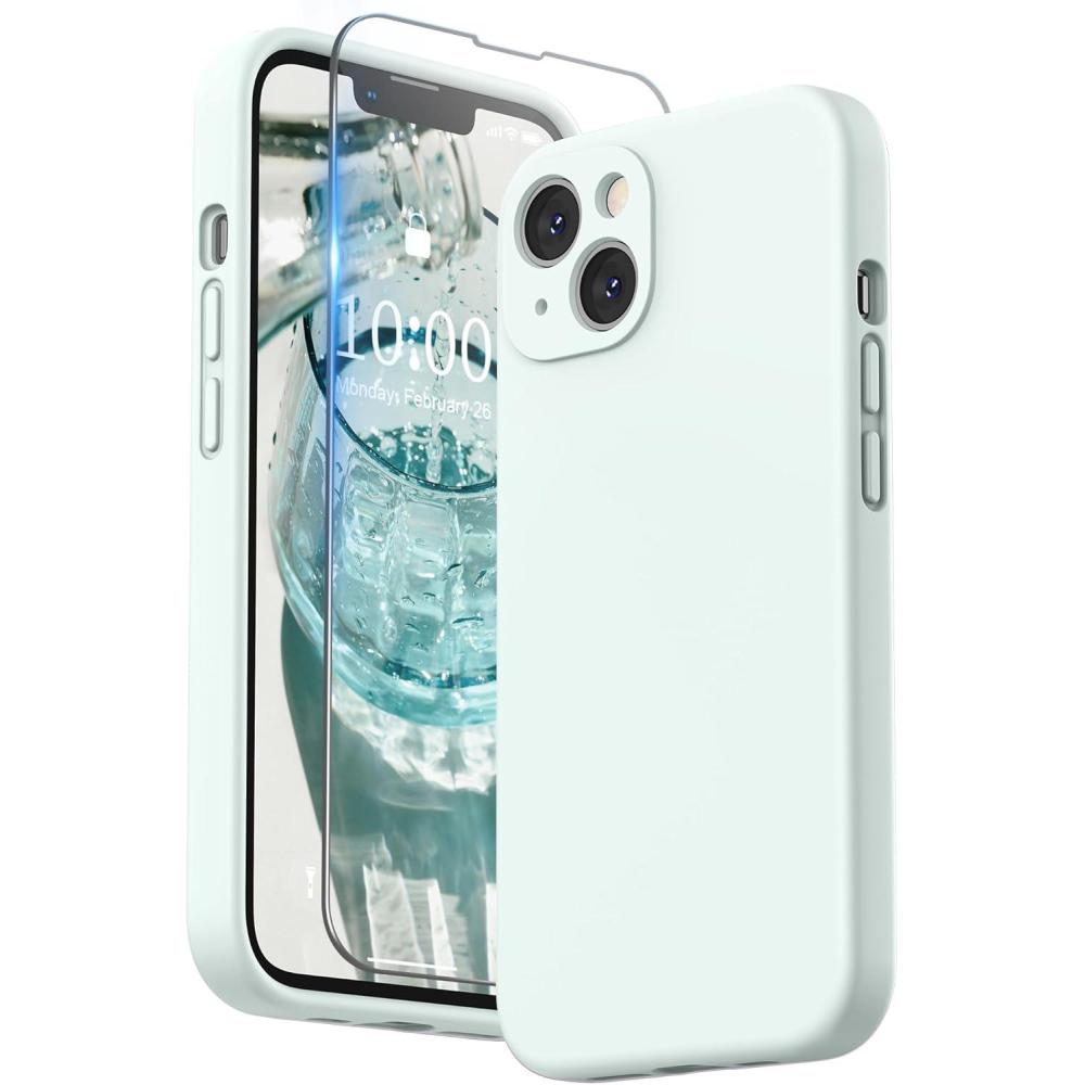 imageSURPHY Compatible with iPhone 13 Case with Screen Protector Camera Protection ampamp Soft Microfiber Lining Liquid Silicone Phone Case 61 inch 2021 Cactus GreenSoft Mint