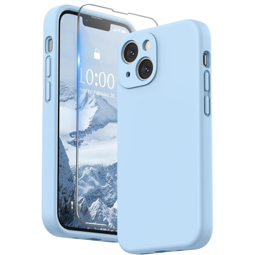 imageSURPHY Compatible with iPhone 13 Mini Case with Screen Protector Camera Protection ampamp Soft Microfiber Lining Liquid Silicone Phone Case 54 inch 2021 Clover GreenLight Blue