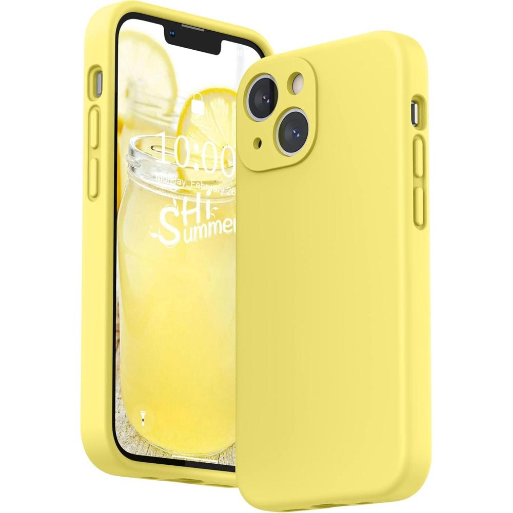 imageSURPHY Compatible with iPhone 13 Mini Case with Screen Protector Camera Protection ampamp Soft Microfiber Lining Liquid Silicone Phone Case 54 inch 2021 Clover GreenYellow