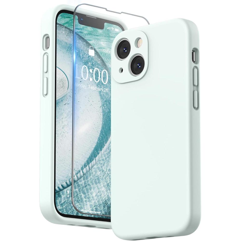imageSURPHY Compatible with iPhone 13 Mini Case with Screen Protector Camera Protection ampamp Soft Microfiber Lining Liquid Silicone Phone Case 54 inch 2021 Clover GreenSoft Mint