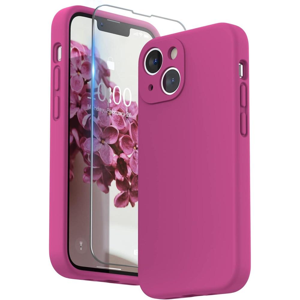 imageSURPHY Compatible with iPhone 13 Mini Case with Screen Protector Camera Protection ampamp Soft Microfiber Lining Liquid Silicone Phone Case 54 inch 2021 Clover GreenHot Pink