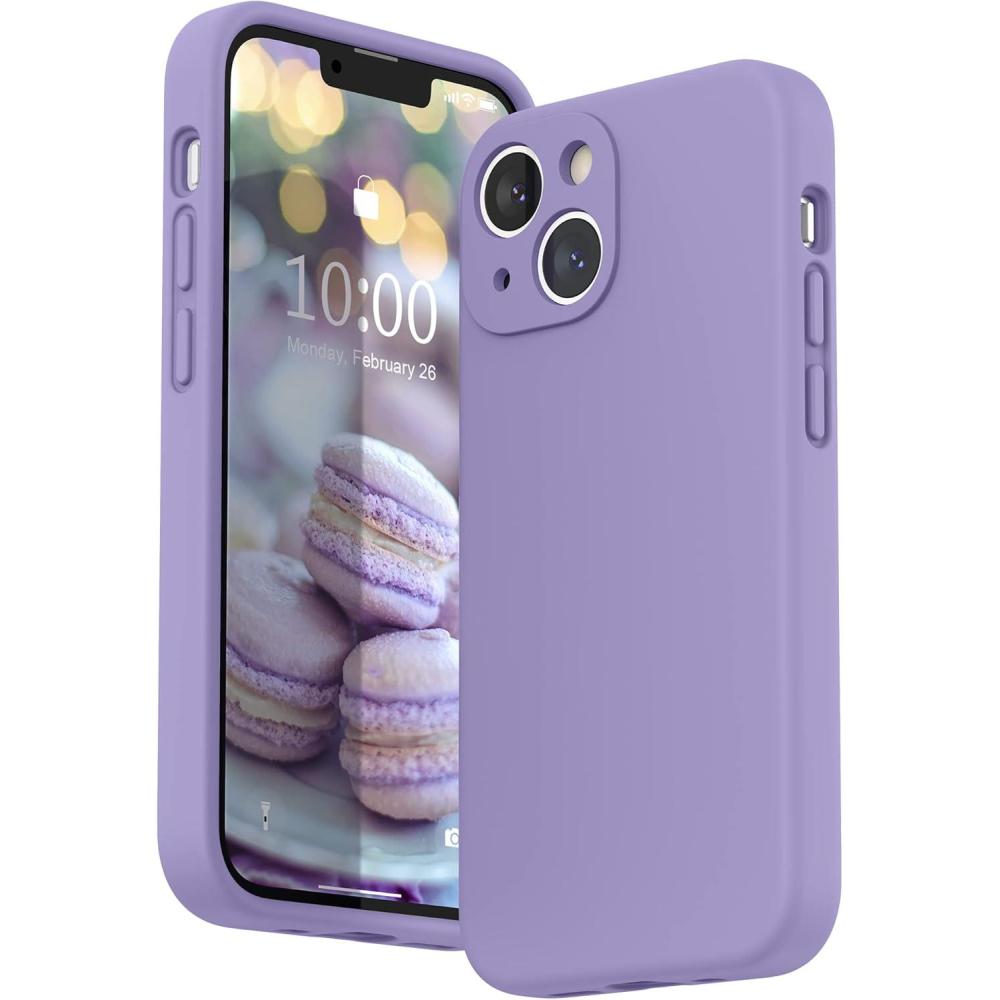 imageSURPHY Compatible with iPhone 13 Mini Case with Screen Protector Camera Protection ampamp Soft Microfiber Lining Liquid Silicone Phone Case 54 inch 2021 Clover GreenLight Purple