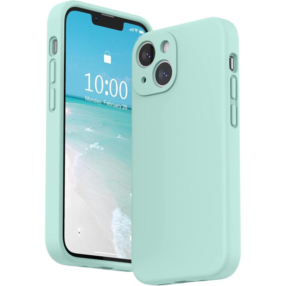 imageSURPHY Compatible with iPhone 13 Mini Case with Screen Protector Camera Protection ampamp Soft Microfiber Lining Liquid Silicone Phone Case 54 inch 2021 Clover GreenMint Green