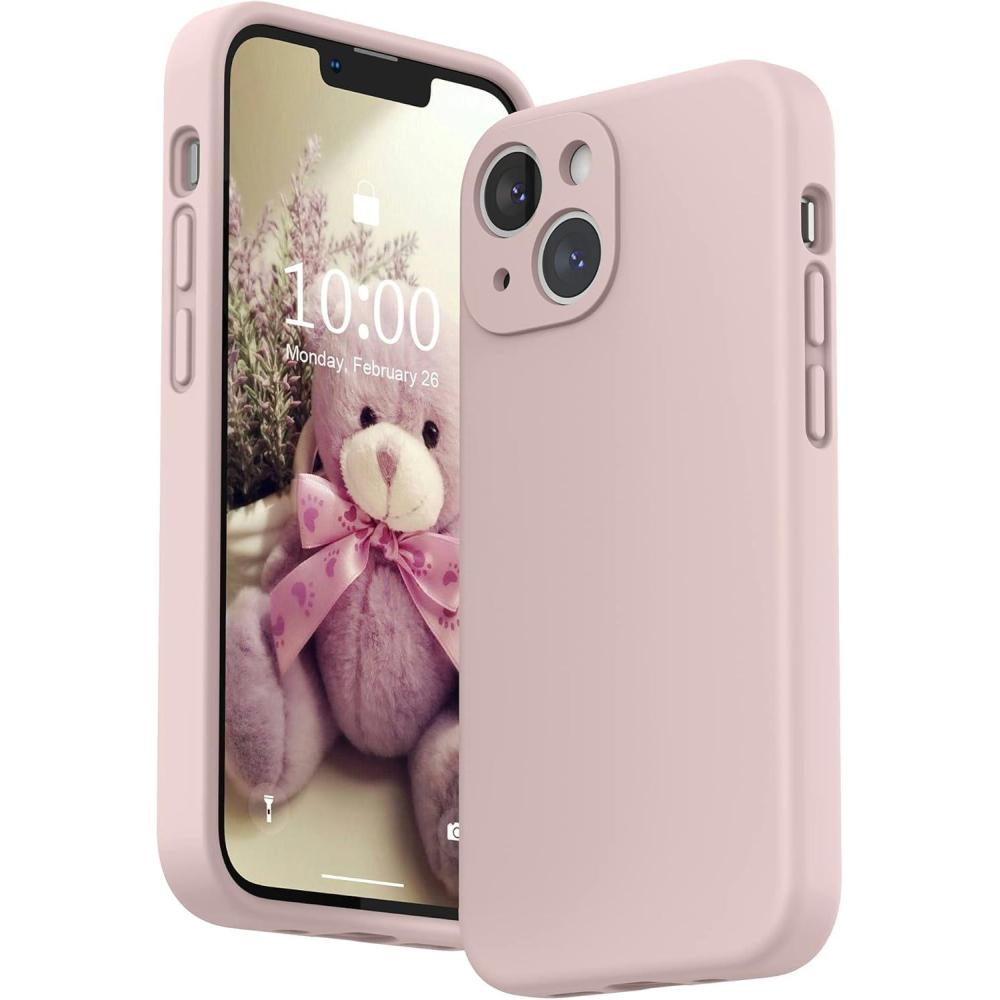 imageSURPHY Compatible with iPhone 13 Mini Case with Screen Protector Camera Protection ampamp Soft Microfiber Lining Liquid Silicone Phone Case 54 inch 2021 Clover GreenPink Sand