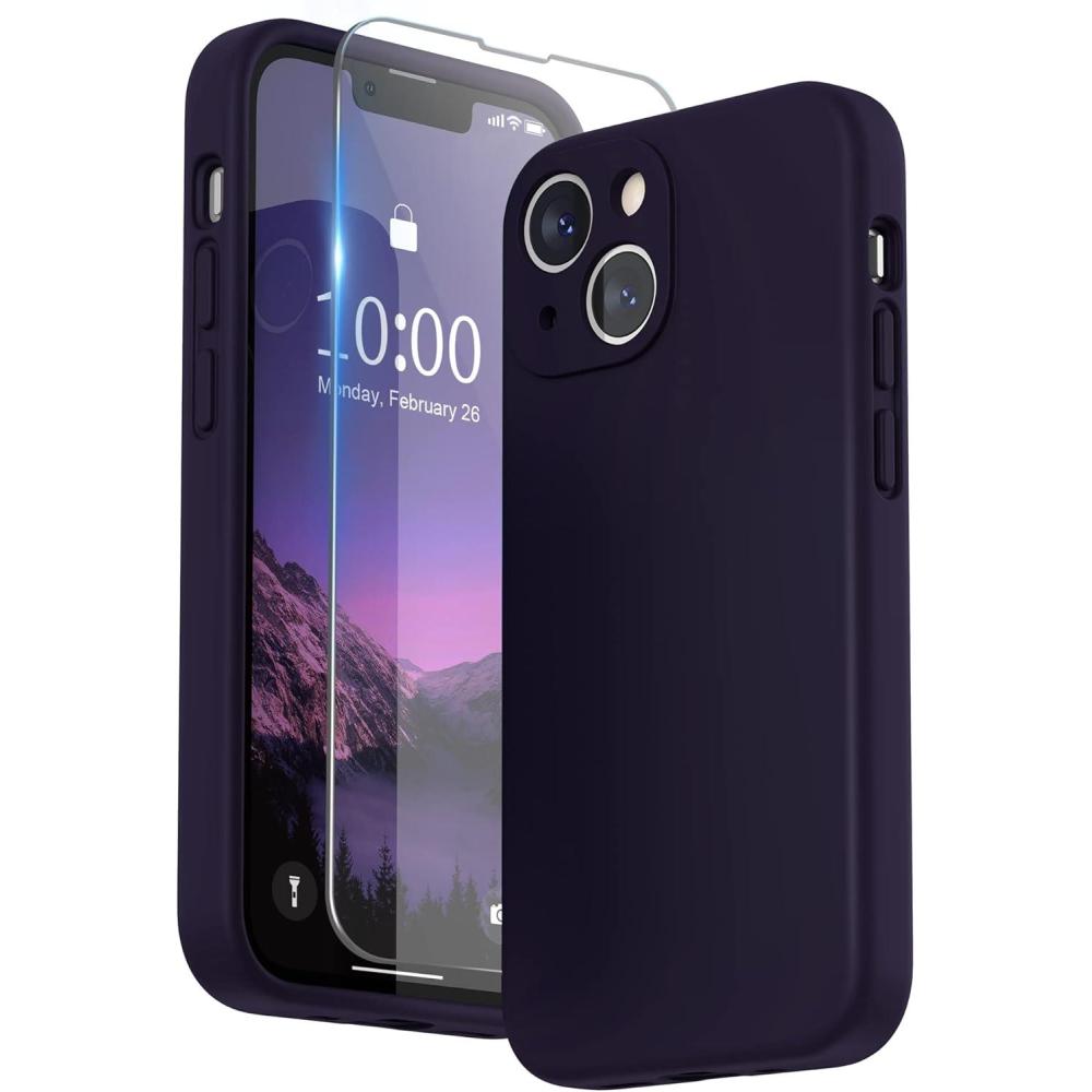 imageSURPHY Compatible with iPhone 13 Mini Case with Screen Protector Camera Protection ampamp Soft Microfiber Lining Liquid Silicone Phone Case 54 inch 2021 Clover GreenElderberry