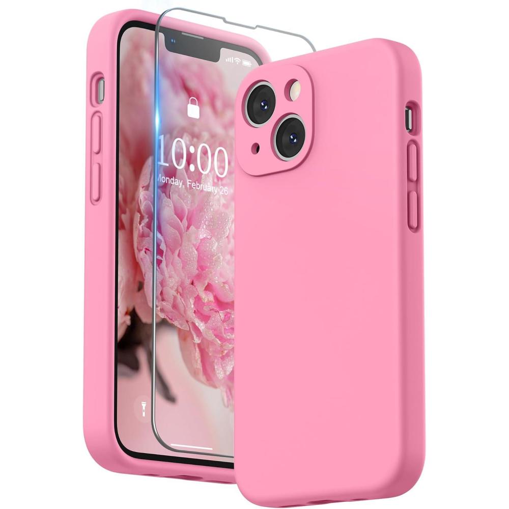 imageSURPHY Compatible with iPhone 13 Mini Case with Screen Protector Camera Protection ampamp Soft Microfiber Lining Liquid Silicone Phone Case 54 inch 2021 Clover GreenPink