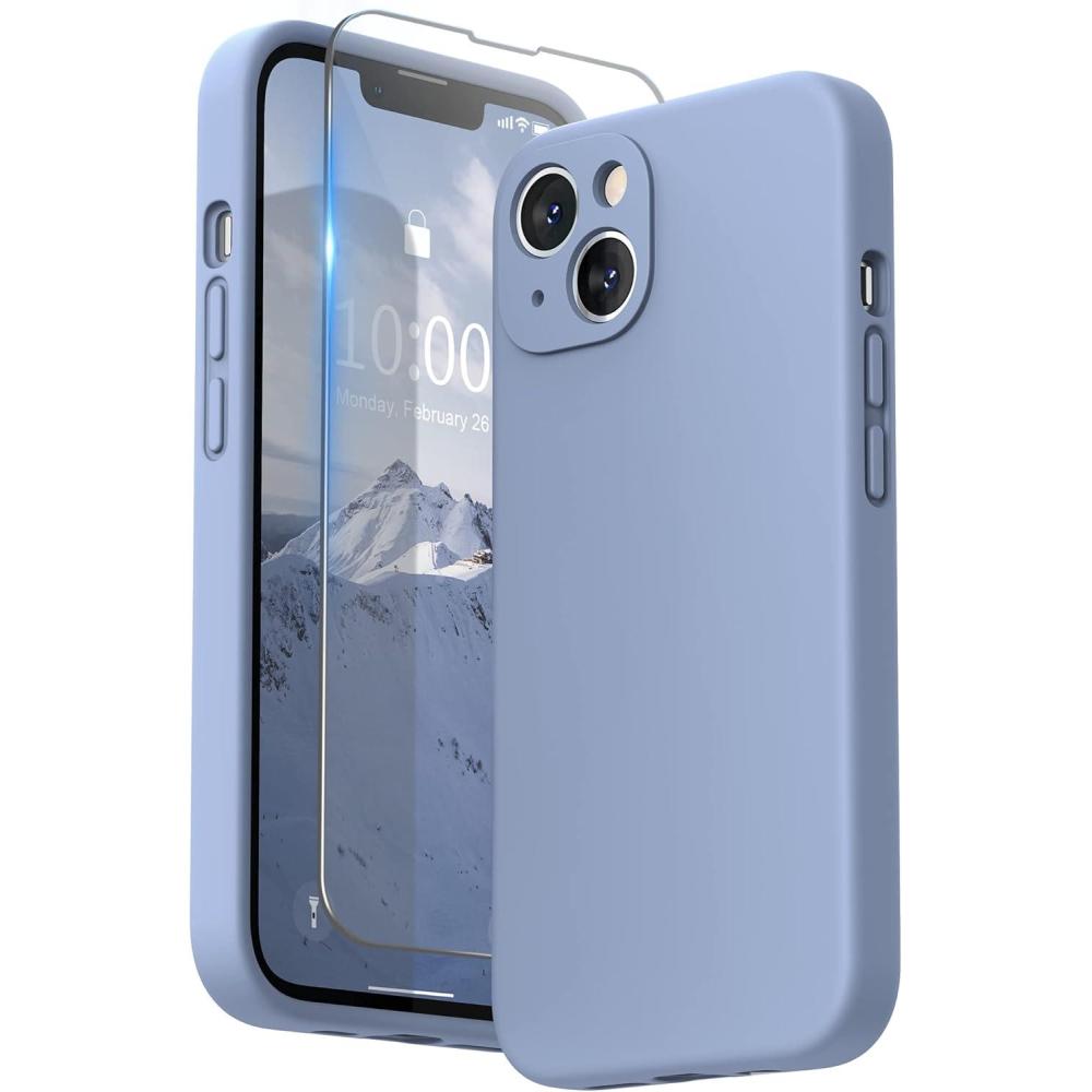 imageSURPHY Compatible with iPhone 13 Mini Case with Screen Protector Camera Protection ampamp Soft Microfiber Lining Liquid Silicone Phone Case 54 inch 2021 Clover GreenSierra Blue