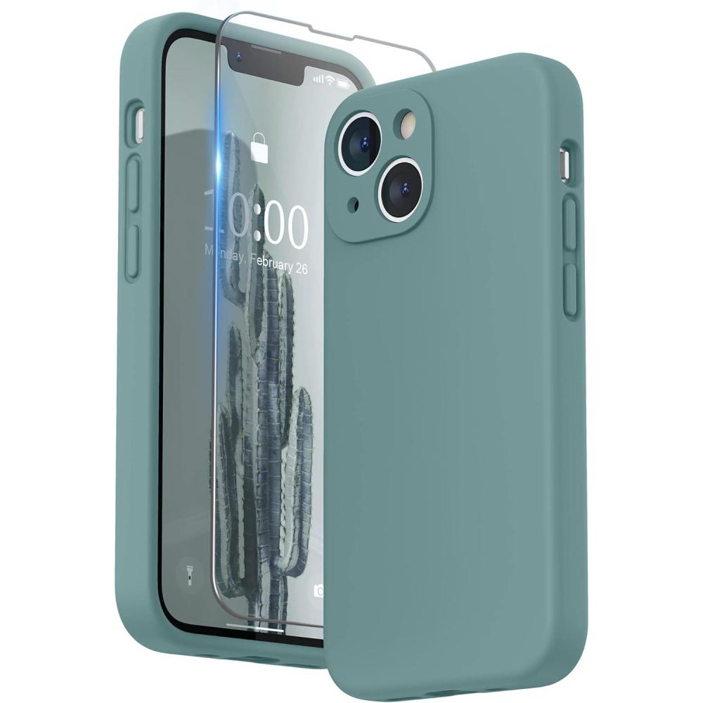 imageSURPHY Compatible with iPhone 13 Mini Case with Screen Protector Camera Protection ampamp Soft Microfiber Lining Liquid Silicone Phone Case 54 inch 2021 Clover GreenCactus Green