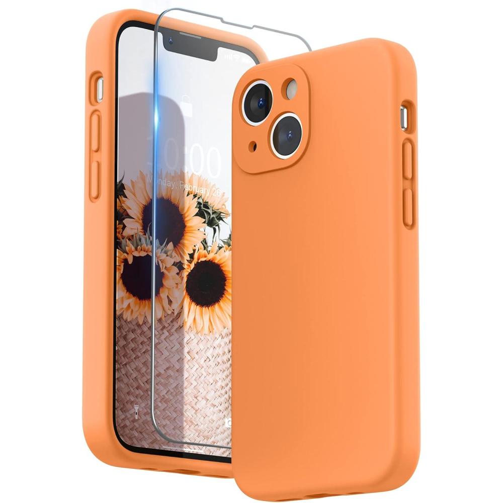 imageSURPHY Compatible with iPhone 13 Mini Case with Screen Protector Camera Protection ampamp Soft Microfiber Lining Liquid Silicone Phone Case 54 inch 2021 Clover GreenMarigold Orange