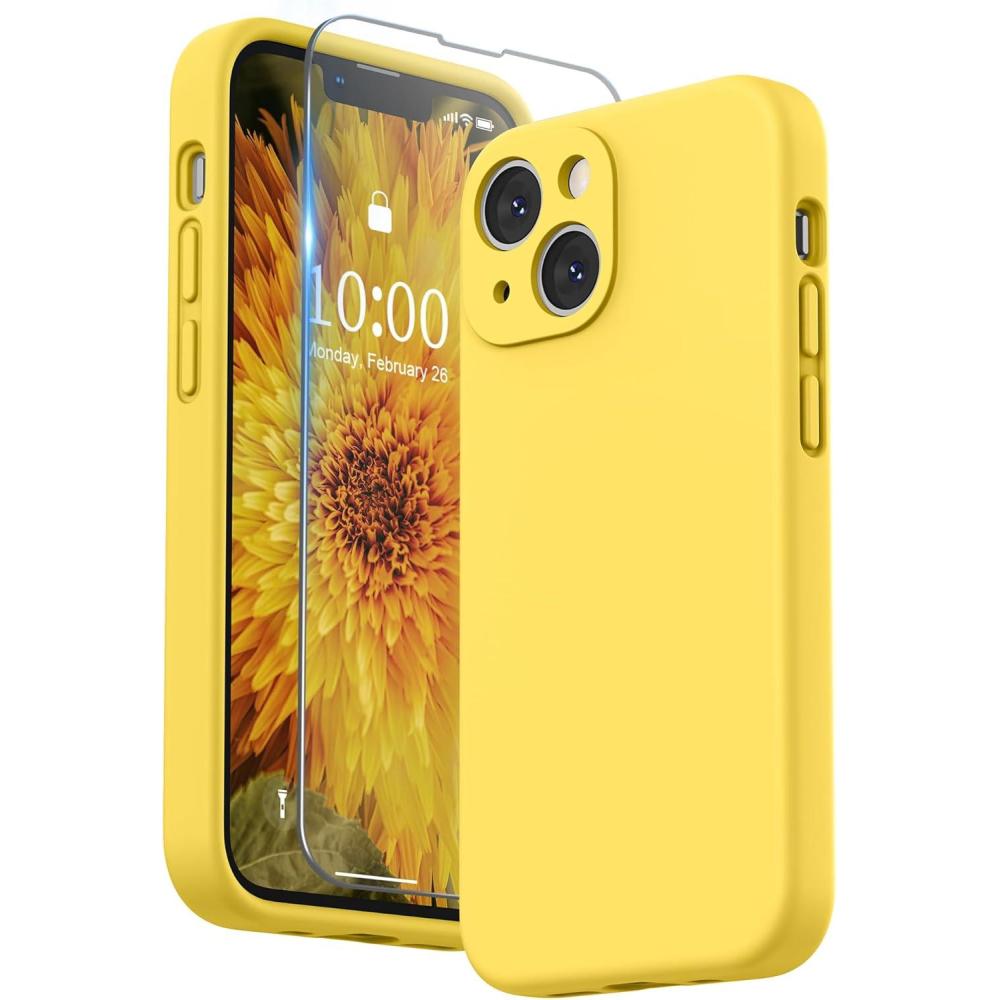 imageSURPHY Compatible with iPhone 13 Mini Case with Screen Protector Camera Protection ampamp Soft Microfiber Lining Liquid Silicone Phone Case 54 inch 2021 Clover GreenSunshine