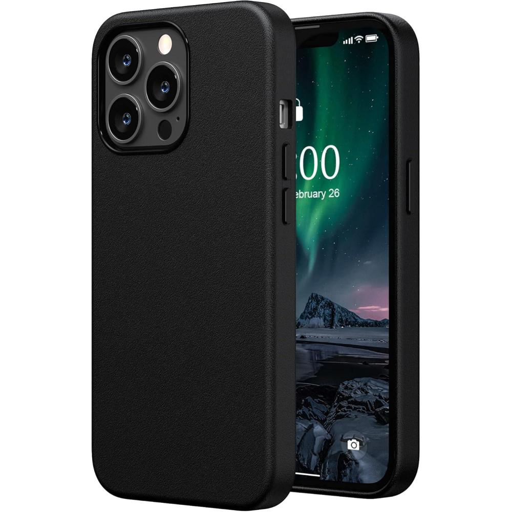 imageSURPHY Compatible with iPhone 13 Pro Case Premium Faux Leather Phone Case with Metallic Buttons ampamp Microfiber Lining for 13 Pro 61 inch 2021 BrownBlack