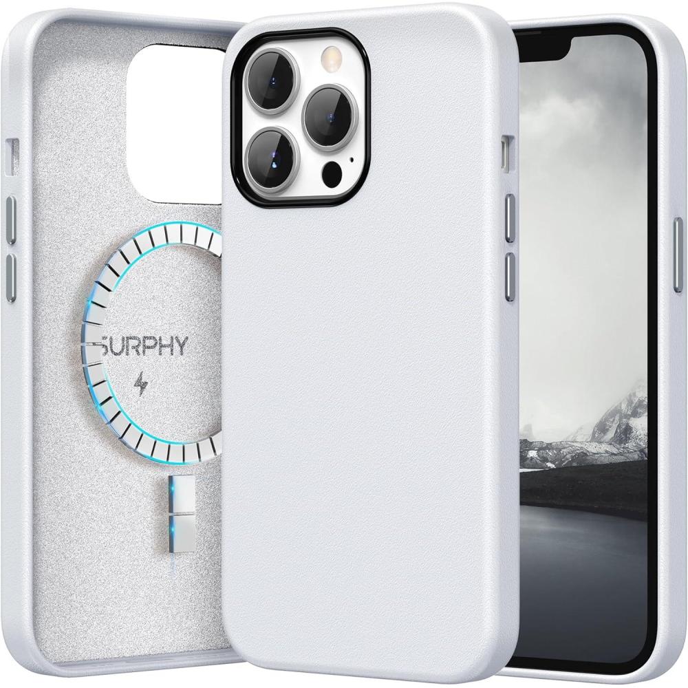 imageSURPHY Compatible with iPhone 13 Pro Max Case Premium Faux Leather Phone Case with Metallic Buttons ampamp Microfiber Lining for 13 Pro Max 67 inch 2021BrownCool White