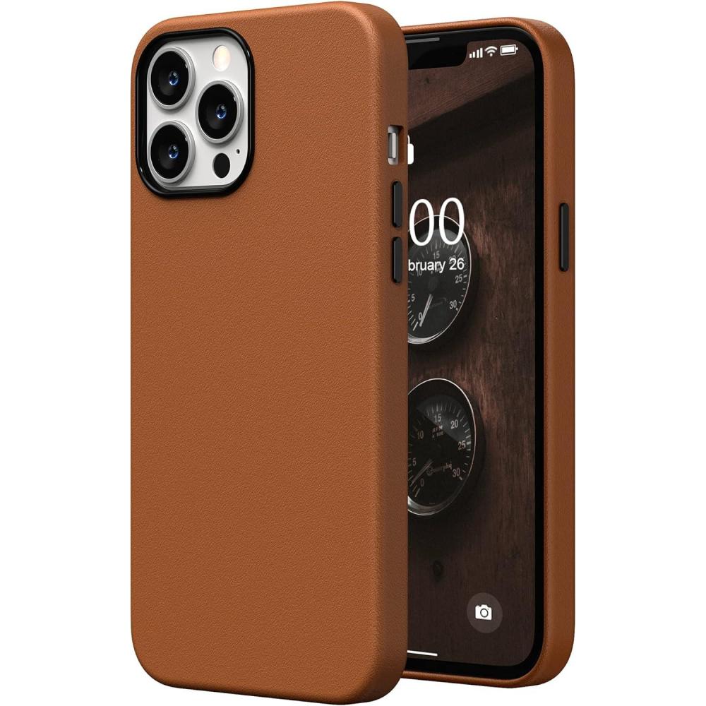 imageSURPHY Compatible with iPhone 13 Pro Max Case Premium Faux Leather Phone Case with Metallic Buttons ampamp Microfiber Lining for 13 Pro Max 67 inch 2021BrownBrown