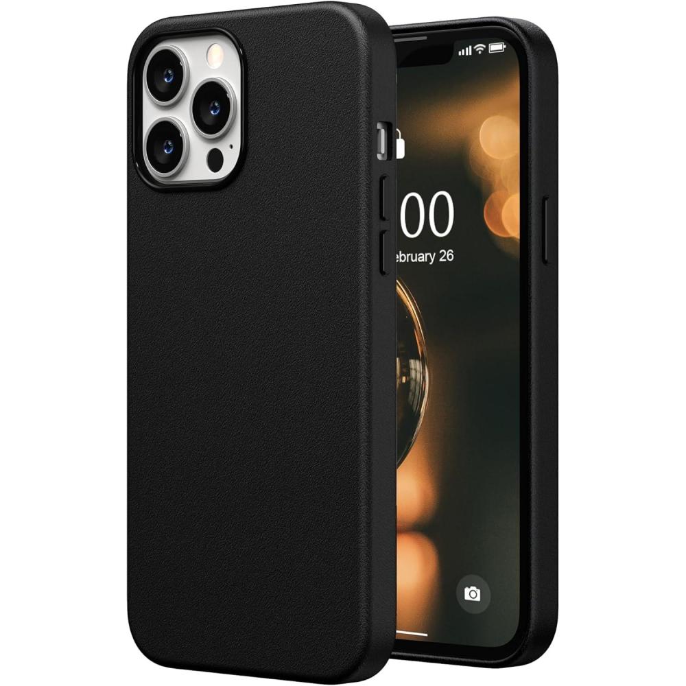 imageSURPHY Compatible with iPhone 13 Pro Max Case Premium Faux Leather Phone Case with Metallic Buttons ampamp Microfiber Lining for 13 Pro Max 67 inch 2021BrownBlack